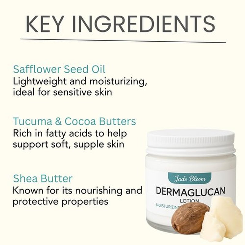 Jade Bloom Dermaglucan Beta Glucan Cream Lotion Moisturizer Skincare | Daily Hydrating Face & Body Hydration, (4oz)