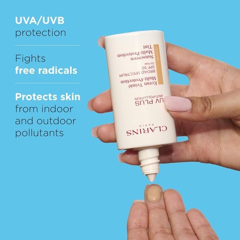 Clarins UV Plus Anti-Pollution Tinted Face Sunscreen - Broad Spectrum SPF 50 | Lightweight, Oil-Free Protection