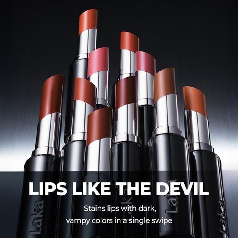 Laka Devil Lip, 3.7g/0.13oz, Vivid color Lipstick, Long-Lasting Bold Stian, Hydrating & Melting Glow with Non-Creasing, K-Beauty (#801 MurMur)