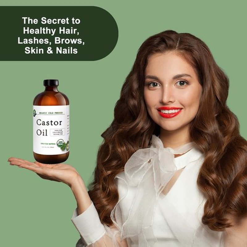 MAYLINK Castor Oil-Castor Oil Organic Cold Pressed Unrefined Glass Bottle-Organic Certified 100% Pure Castor Oil,Hexane Free,Organic Castor Oil for Face,Hair Growth,Eyelashes,Caster 16.91fl.oz/500ml