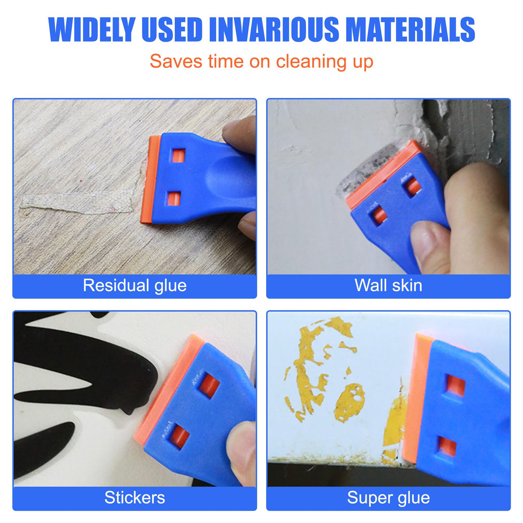 4 Pcs Plastic Razor Blade Scraper and 120 Pcs Blades, Remove Label Decal Tool,Forwithout Scratches Plastic Razor Blade Scraper, Adhesive Remover for Kitchen Appliances,Stickers and Paints on Window