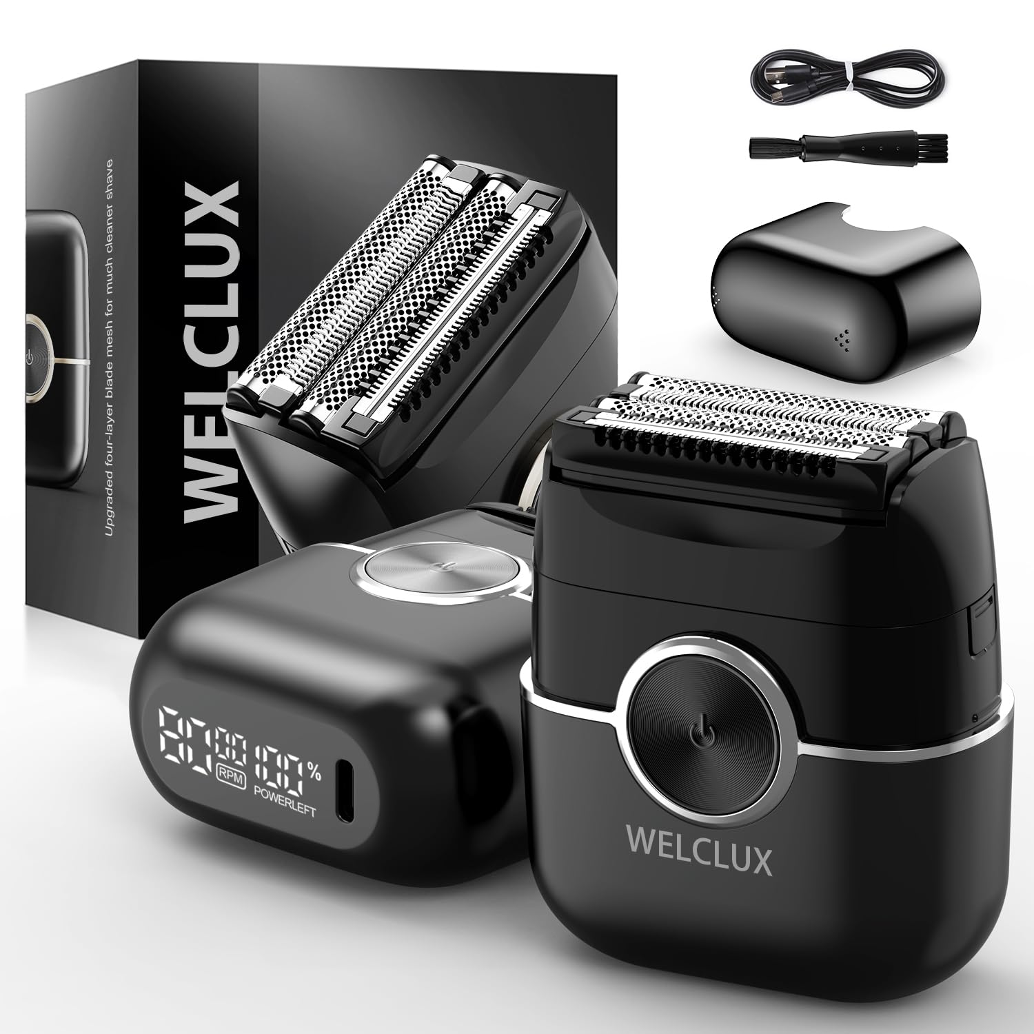 Electric Foil Shavers for Men: Foil Shaver for Men with 2 Gears Adjustable - Mini Electric Razor with Big LED Display & 4 Floating Blades - Face Shaver with IPX7 Waterproof, Valentine's Day Gifts