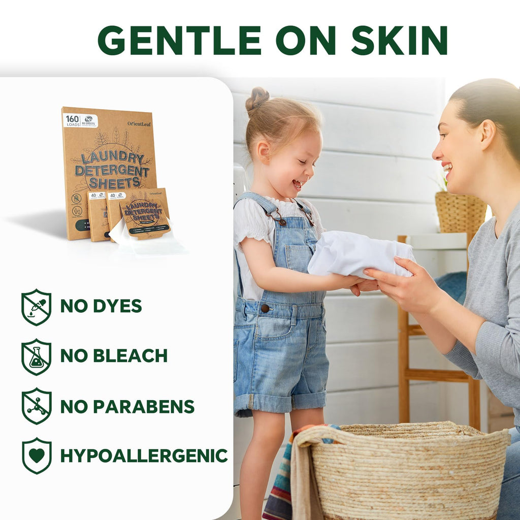 OrientLeaf Laundry Detergent Sheets Fresh Scent, Eco-Friendly, Powerful Cleaning, Up to 160 Loads (80 Sheets), Hypoallergenic Laundry Soap for Travel and Home Washing