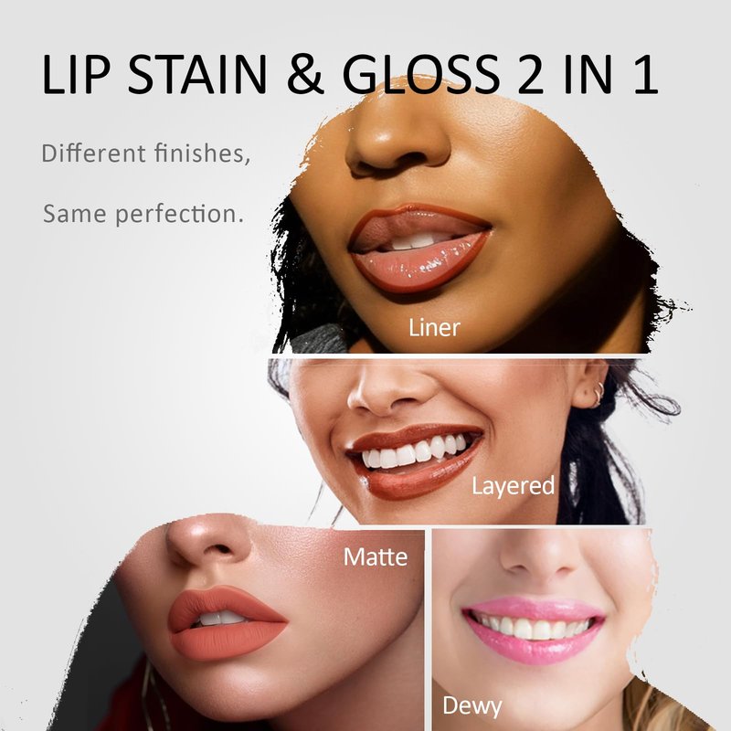 Vevivia Lip Stain - 2-In-1 Lip Liner Stain & Lip Gloss, Long Lasting Dual-Ended Peel Off Lip Stain and Lip Gloss, Waterproof, Smudge Proof, Easy To Use, Natural & Shine Finish, Nude Pink