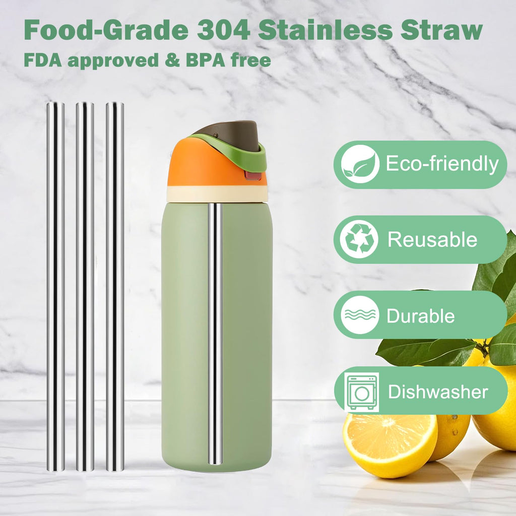 WK ieason 6PCS Reusable Straws for Owala FreeSip/Flip 24oz 32oz, Stainless Steel Straw As Owala Straw Replacement with 2PCS Cleaner Brushes