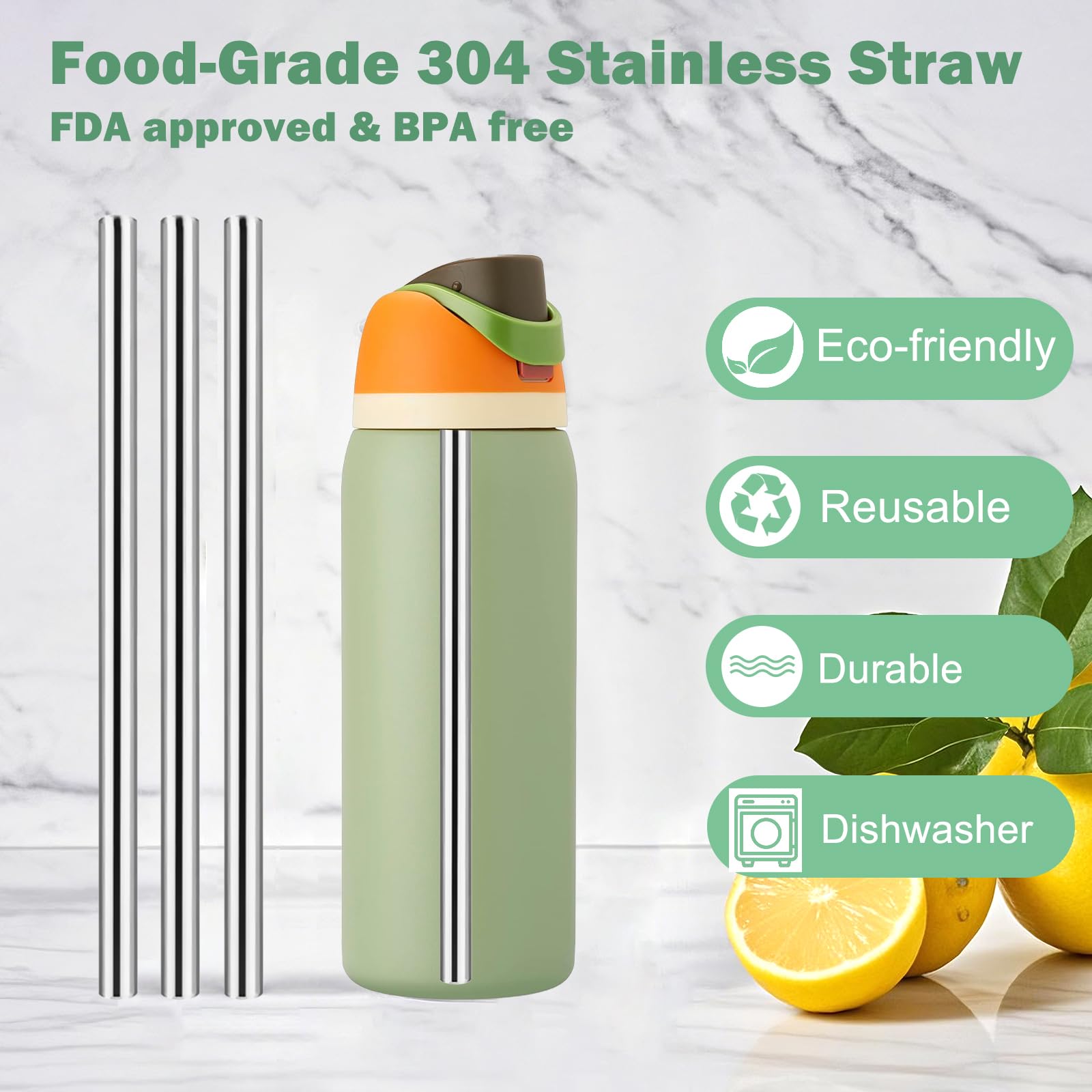 WK ieason 6PCS Reusable Straws for Owala FreeSip/Flip 24oz 32oz, Stainless Steel Straw As Owala Straw Replacement with 2PCS Cleaner Brushes