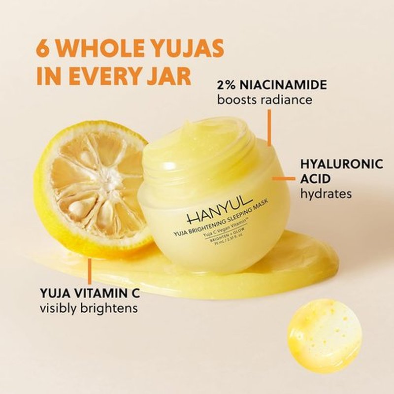 HANYUL Yuja Sleeping Mask - Korean Yuzu Night Cream for Radiant Glow | Vegan Hydrating Moisturizer 2.37 fl. oz.