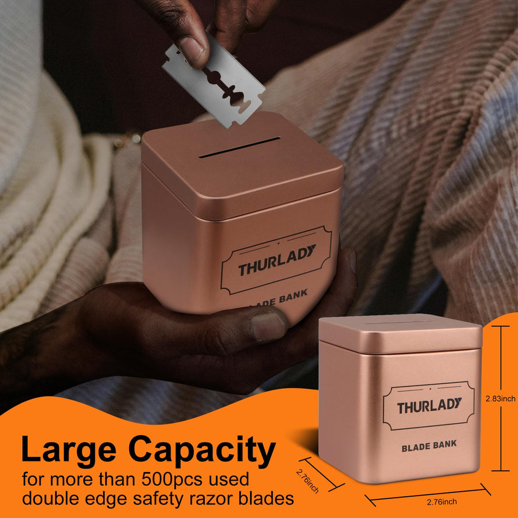 THURLADY Razor Blade Disposal Container, Rose Gold, Large Capacity, Holds Over 500 Blades, Safe & Recyclable