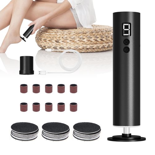 Professional Electric Foot File Tool -Callus Remover Rotating Grinder,1200mAh Rechargeable Battery, 1-Hour Continuous Use, Foot Drill & Sander,Adjustable Speed Foot Files for Deadskin(Black)