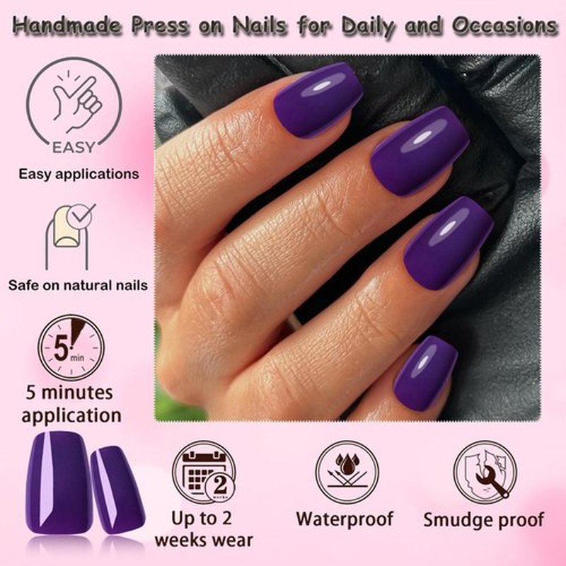 LuckForever 360pc Coffin Press Press on Nails Medium Fake Nails with Glue & Tabs, Medium Ballerina Fake Nails Press ons Nail Coffin Acrylic Glue Nail Tips False Artificial Nail Violet Stick on Nails