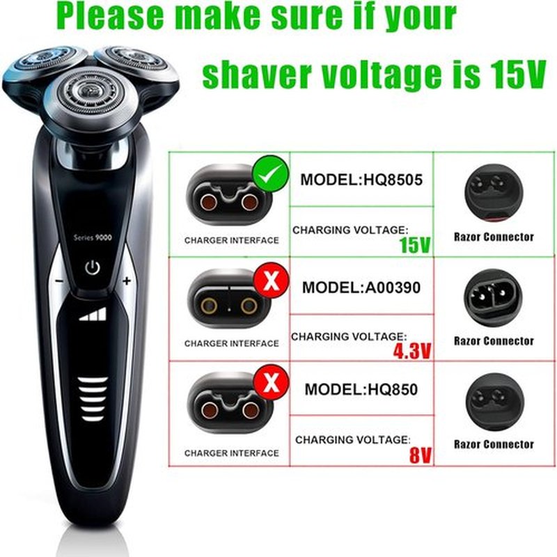 Philips HQ8505 Charger - Compatible 15V Power Supply for Norelco 7000, 5000, 3000, 9000 Series Shavers