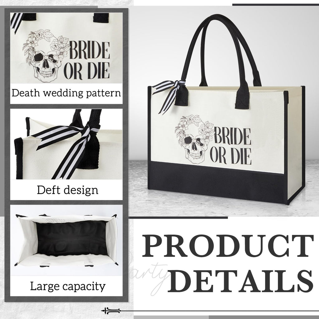 Cosblank 4 Pcs Bride Gifts for Bridal Shower – Bride or Die Bachelorette Gift Set, 20oz Stainless Steel Tumbler, Canvas Tote Bag, Makeup Pouch & Cozy Bridal Slippers, Wedding Morning Gift