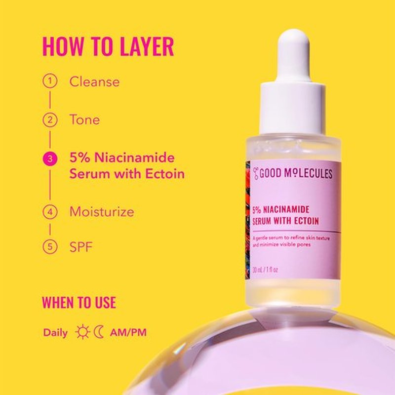 Good Molecules 5% Niacinamide Serum with Ectoin - Ultra Hydrating Serum to Target Enlarged Pores and Blemishes - Moisturizing, Pore Minimizer for Face - Skin Care
