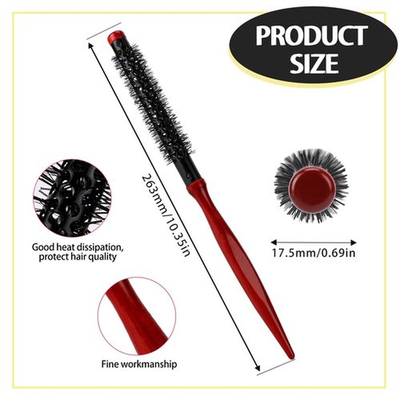 Mini Quiff Roller Brushes, 2 PCS Portable Curling Brushes with Wooden Handle and Nylon Bristles for Blow Drying, Styling Short or Thin Hair