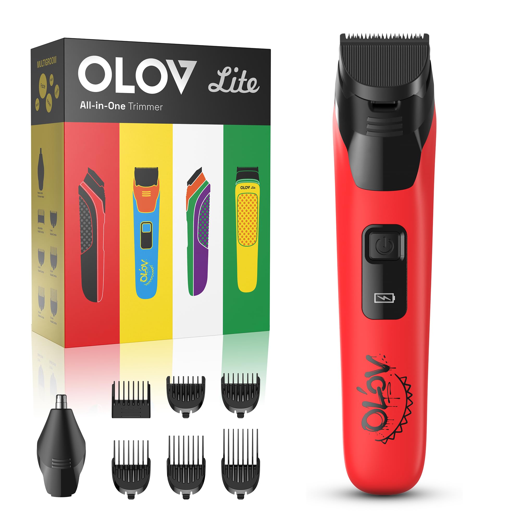 OLOV LITE Electric Beard Trimmer for Men,Nose Hair Trimmer & Electric Razor 10-in-1 Grooming Kit Cordless Shaver Gift-Ready for Men(Red)