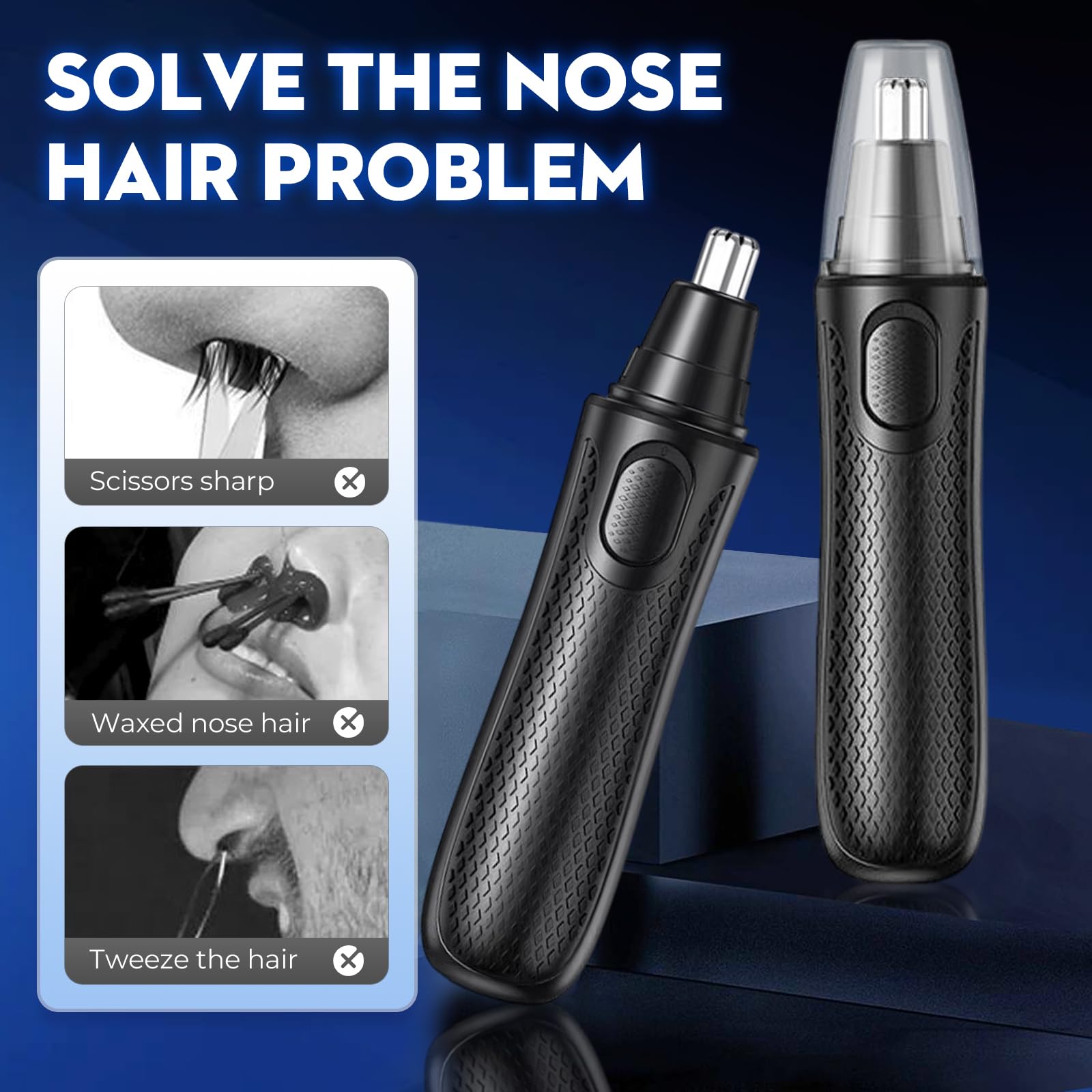 Electric Nose Hair Trimmer, 2026 New 360 Degrees Electric Nose Hair Clippers, Rechargeable Nose Hair Remover with Replacement Blade Heads for Men, Women (Black, with 2pcs Replacement Blade Head)