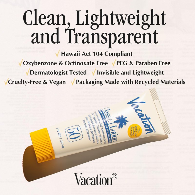 Vacation Mini Classic Lotion SPF 50, Water-Resistant, Mini Sunscreen Bulk Party Favor, Beach Must Haves, Traveling Essentials, Suntan Lotion Travel Size, 1 Fl. Oz. (Value Pack of 12)