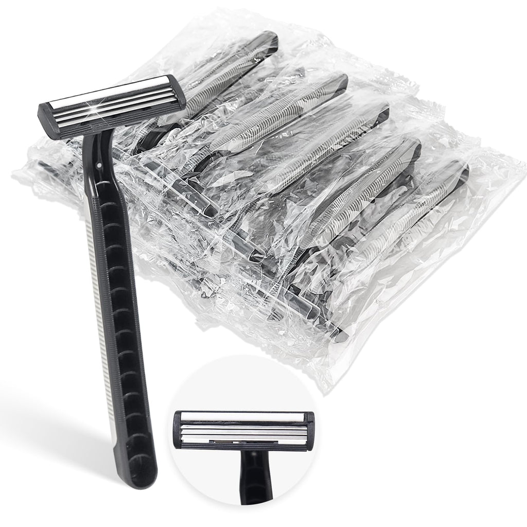 Xuezoioy Disposable Razors Bulk Pack of 30,Black Travel Bulk Razors Single Use Individually Wrapped 3 Blade Men's Disposable Shaving Razors with Clear Cap for Homeless,Hotel,Charity,Air Bnb,Unisex