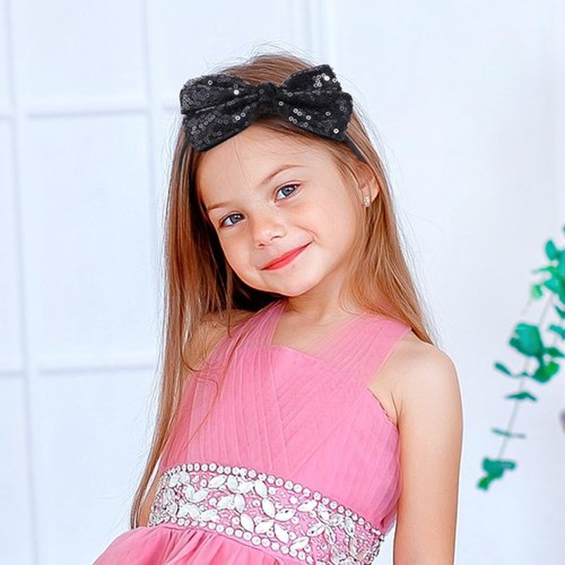 NCMAMA Sequin Black Bow Headband for Girls Sparkly Glitter Hairband Bows Hair Accessories for Toddler Kids Women on Christmas Halloween Birthday Parties