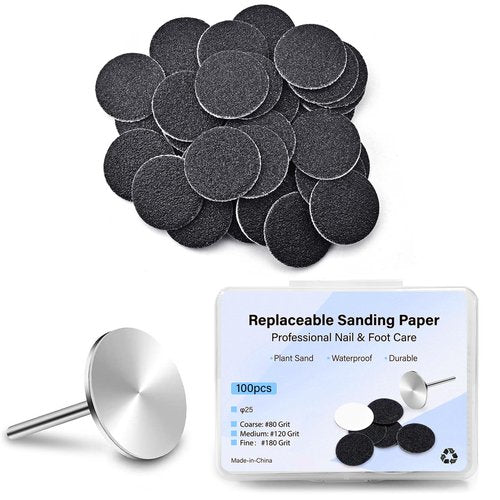 100pcs Foot File Sandpaper Disc with 1 Metal Shaft Replaceable Sanding Pads for Electric Foot Rasp Files Callus Cuticle Hard Dead Skin Removal Pedicure Tools,HJ-NF037 (120 Grit)
