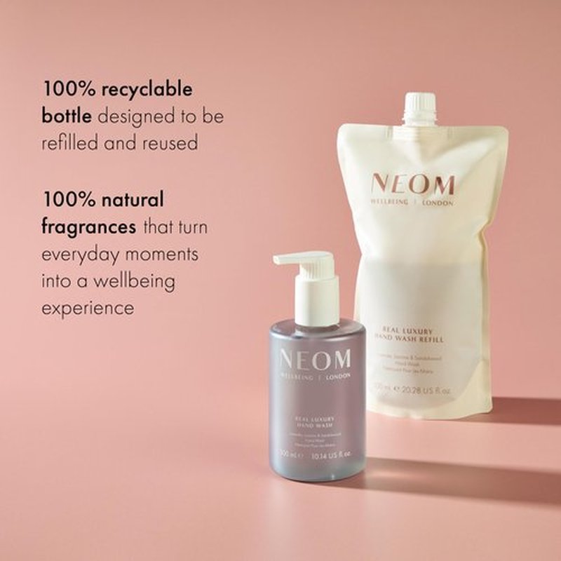 Neom Real Luxury Hand Wash, 300ml | Lavender, Jasmine & Sandalwood I 100% natural fragrances I Cleanses, softens, and replenishes I Refillable