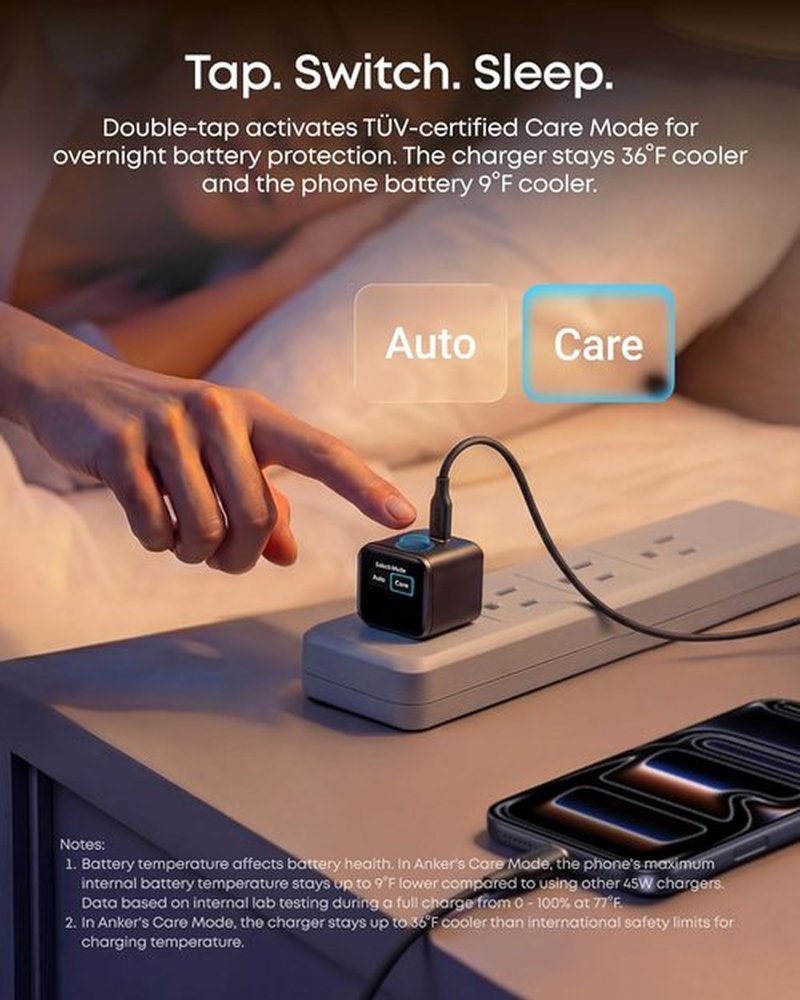 Anker 45W GaN Fast Charging USB-C Charger - 180° Foldable Plug & Smart Recognition for iPhone 17/16/15