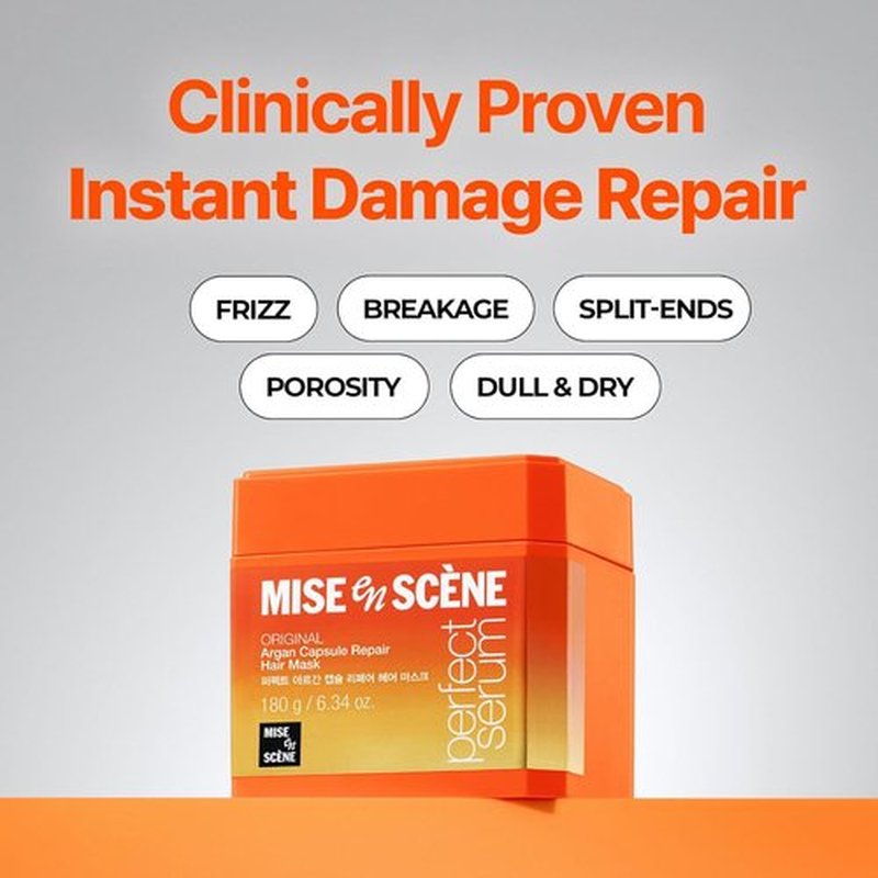 Mise En Scene Argan Oil Repair Hair Mask - Deep Conditioning Protein Formula for Damaged Hair | 6.34 Fl. Oz.