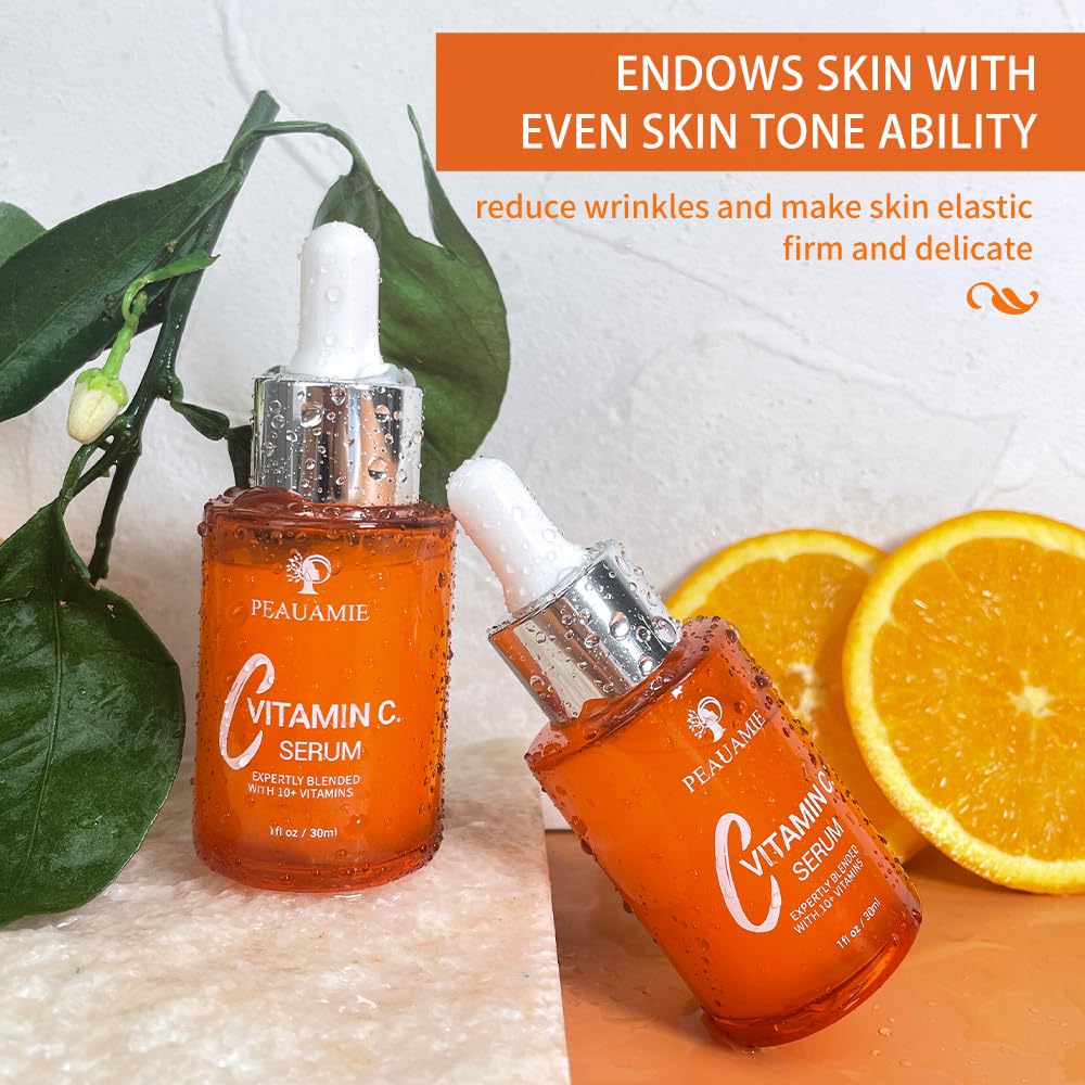 Peauamie Vitamin C Serum for Face Anti Aging with 2% Hyaluronic Acid and 1% Retinol Ferulic Acid,Moisturizer for Fine Lines and Wrinkles 1 fl oz
