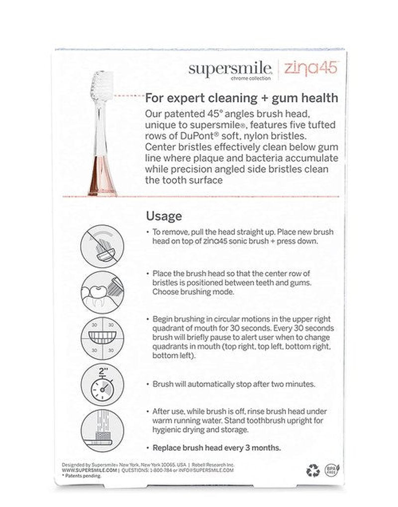 Supersmile Zina45 Replacement Brush Heads - Enhanced Cleaning for Sonic Pulse Toothbrush