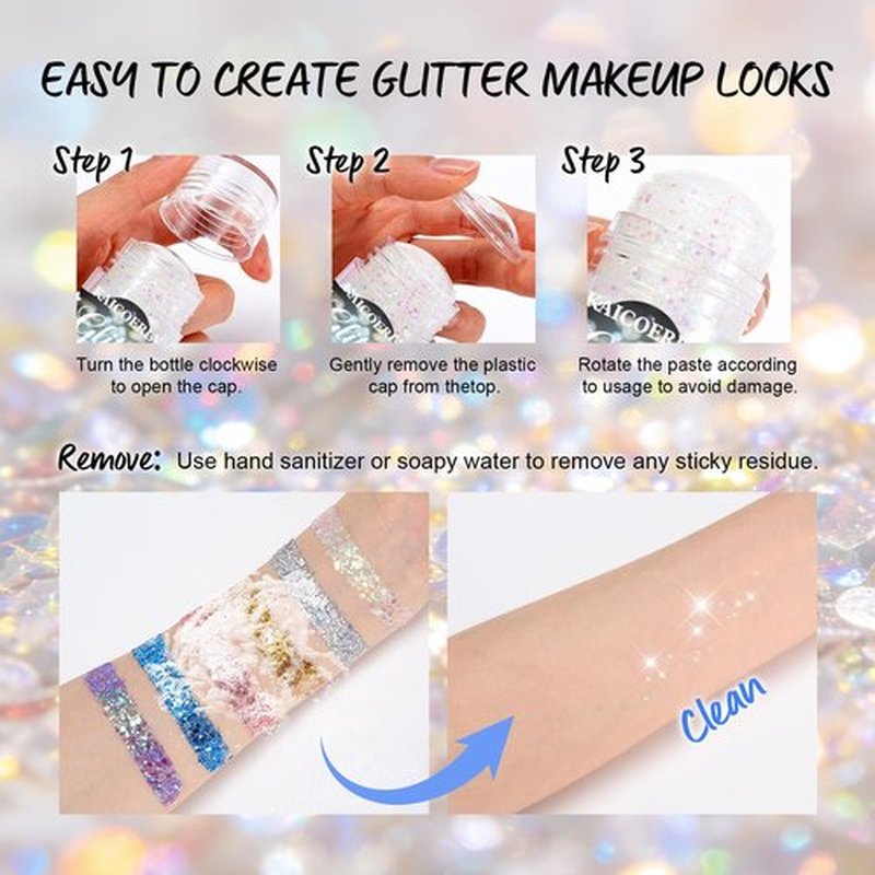 KAICOERLY Mardi Gras Body Glitter Gel, Mardi Gras Outfit Body Glitter for Face Body Hair, Chameleon Color Changing Glitter Gel for Rave Party Mermaid Sequins Festival Accessories Shimmer Makeup #10
