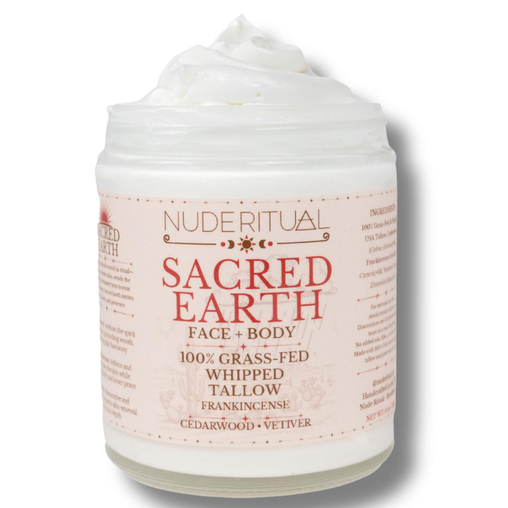 100% Grass-Fed Beef Tallow – Whipped Body Butter Moisturizer for Face & Body – USA Made Natural Lotion Alternative for Dry, Sensitive Skin – 4 oz (Sacred Earth – Cedarwood, Frankincense & Vetiver)