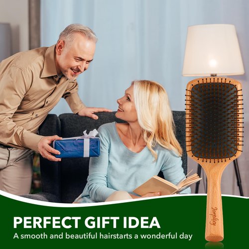 Hair brush for Men and women,Wet Brush with Wooden Handle, Curly Hair brush, Air Cushion Brush, Wooden Paddle for Thick/Thin/Fine, Wet & Dry Styling, Square Large brush