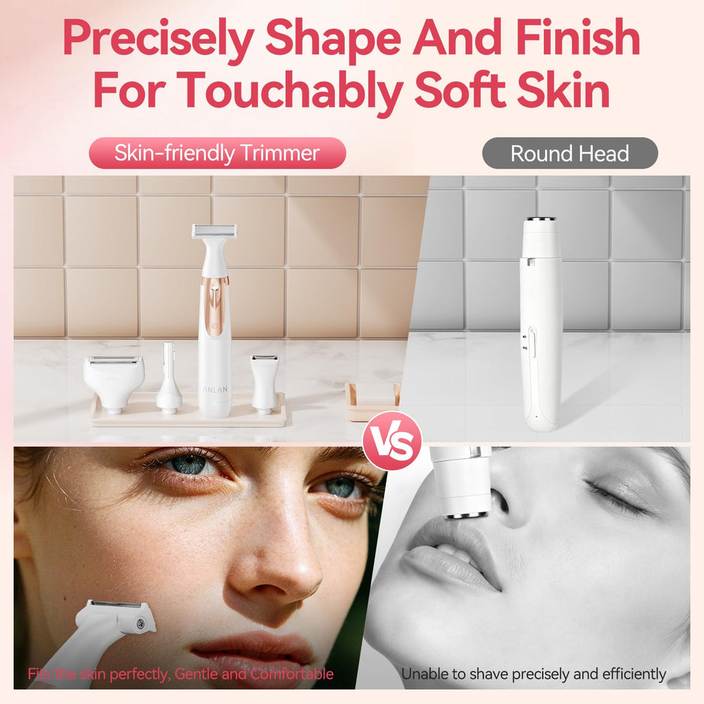 ANLAN 4-in-1 Painless Electric Razor for Women – Bikini Trimmer & Body Shaver with Ceramic Blade, Waterproof, Cordless Rechargeable for Legs, Armpit, Pubic Area, USB-C, Ideal Birthday Gift for Women
