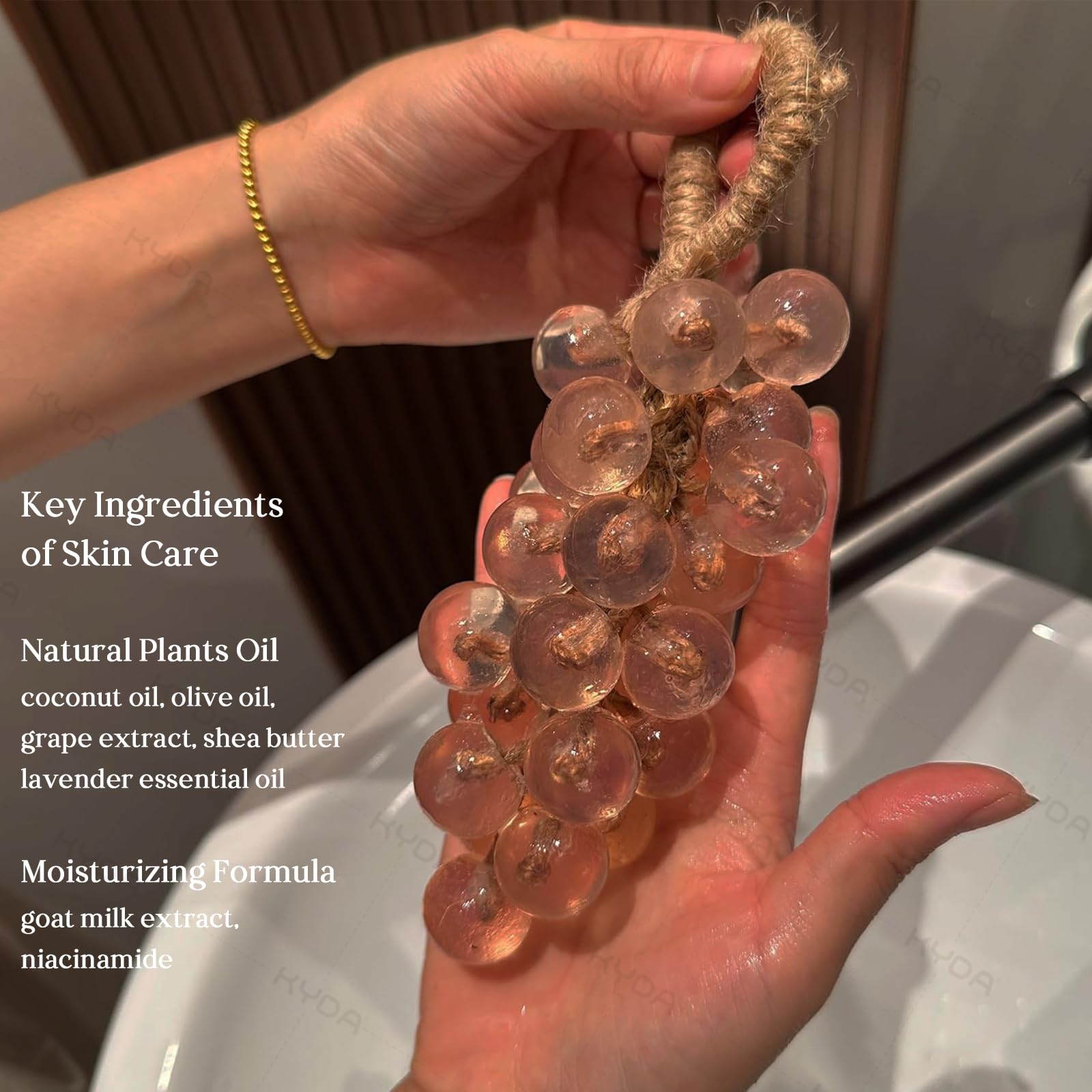 KYDA Purple Grape Soap on a Rope, Cold Process Bath Soap, Handmade Grapes Cluster Shaped Soaps, Decorative & Aromatic Artisan Bar for Hand Wash, Bath, Refresh Air, Handmade Soap
