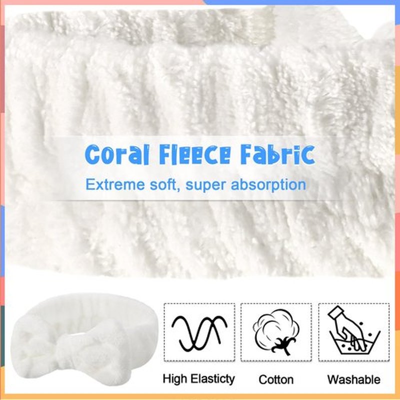 Tigeen 52 Pieces Spa Headband for Washing Face Bulk Soft Coral Fleece Skincare Headband, Bow Makeup Cosmetic Hairband Fluffy Shower Spa Essentials for Girls Women Slumber Supplies(White,Solid Series)