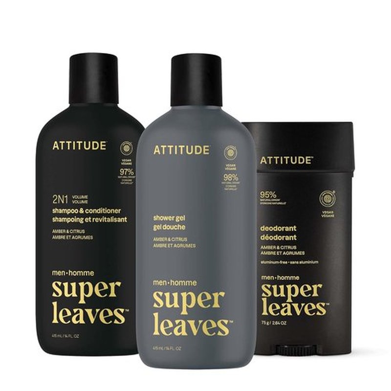 ATTITUDE Men's Body Care Bundle - Shampoo, Conditioner, Shower Gel & Aluminum-Free Deodorant | EWG Verified, Natural Ingredients