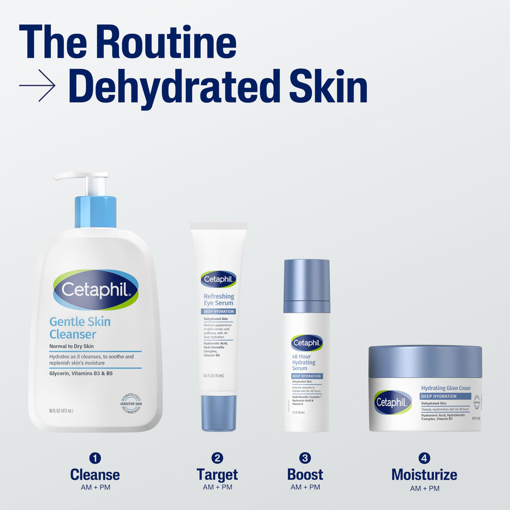 Cetaphil Deep Hydration Fragrance Free 48 Hour Activation Serum, 1 Fl oz, 48Hr Dry Skin Face Moisturizer for Sensitive Skin, With Hyaluronic Acid, Vitamin E & B5, Dermatologist Recommended