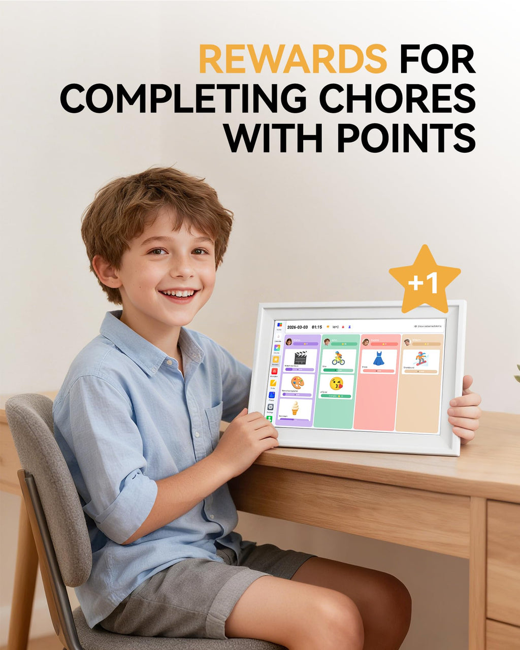 Yofidra 10.1" Digital Calendar, Smart Electronic Calendar with Chore Photo Meal Reward To-do Chart, Desk Planner for Family Schedule, Wifi Interactive Touchscreen Display with Stand, White, 32GB