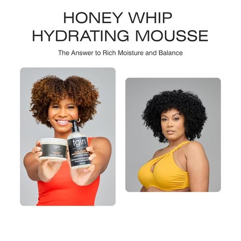 TGIN Honey Whip Hydrating Mousse - Nourishing Formula for Natural, Curly Hair - 8 Oz