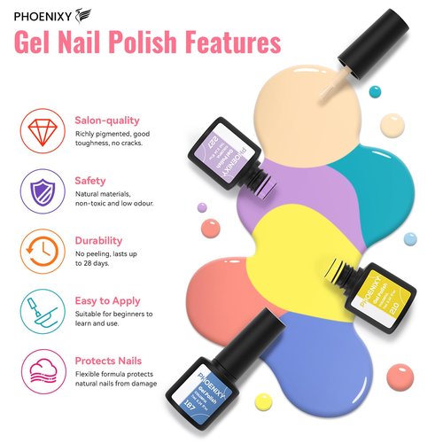 PHOENIXY 71 Pcs Gel Nail Polish Kit with U V Light, 60 Pcs Gel Nail Kit for Beginners with Everything 5 Pcs Base Top Coat Manicure Starter Nail Polish Set Valentine Gifts for Women