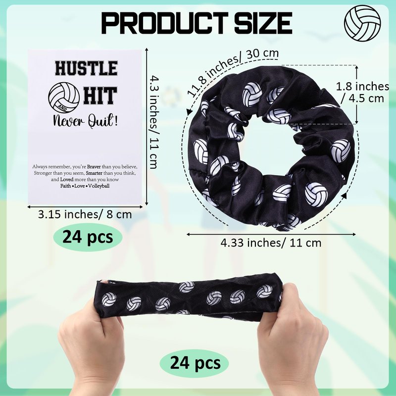 Yuxung 24 Volleyball Gift Set Volleyball Sport Hair Scrunchies and Cards Silk Satin Elastic Hair Ties Hair Bands Ponytail Holders Volleyball Gifts for Team Players Teens Girls Friends and Family