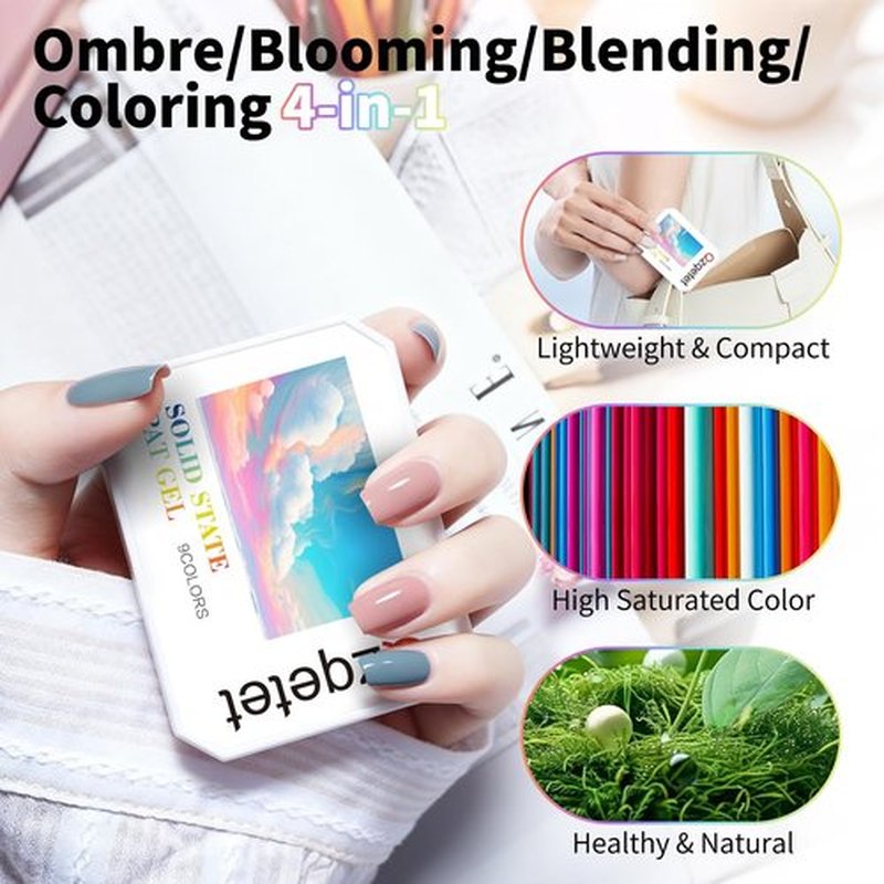 Qzqetet Patting Gel Polish, 9 Colors Ombre Gel Nail Polish with 100 Pcs Soft Nail Sponges and Grabbing Pen for Pigment Pat Kit Aura Nails