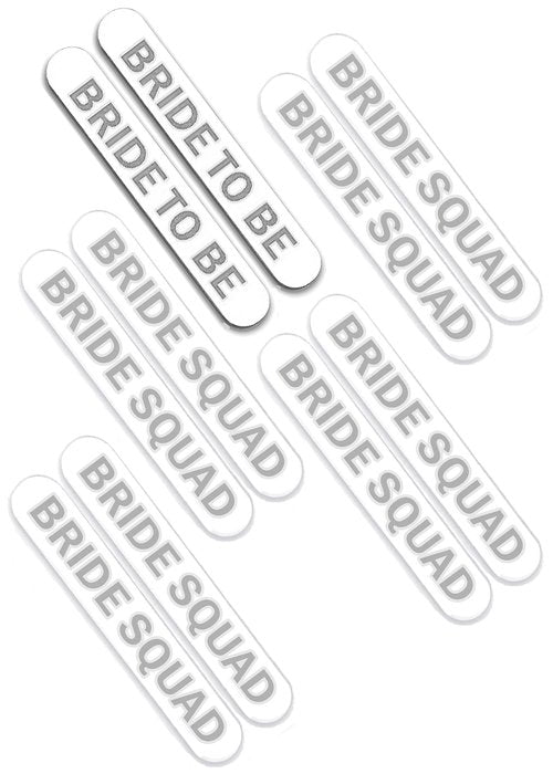 Bridal Survival Kit for Wedding Day - Set of 10 Silver Sparkle Bridal Party Nail Files (2) Bride to Be, (8) Bride Squad - Bulk Nail Kits for Party Favors - Emery Board (2BD8BSQ) SLV