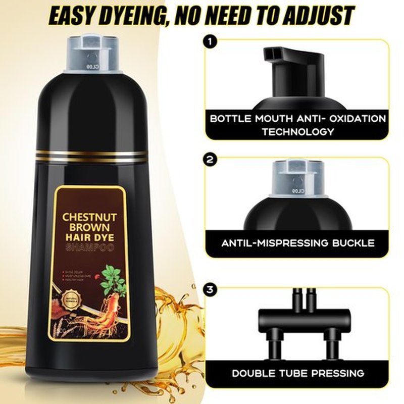 Hair Dye Shampoo 3 in 1, Herbal Shampoo Hair Dye for Women Men, Grey Coverage 16.9fl oz (Chestnut Brown)