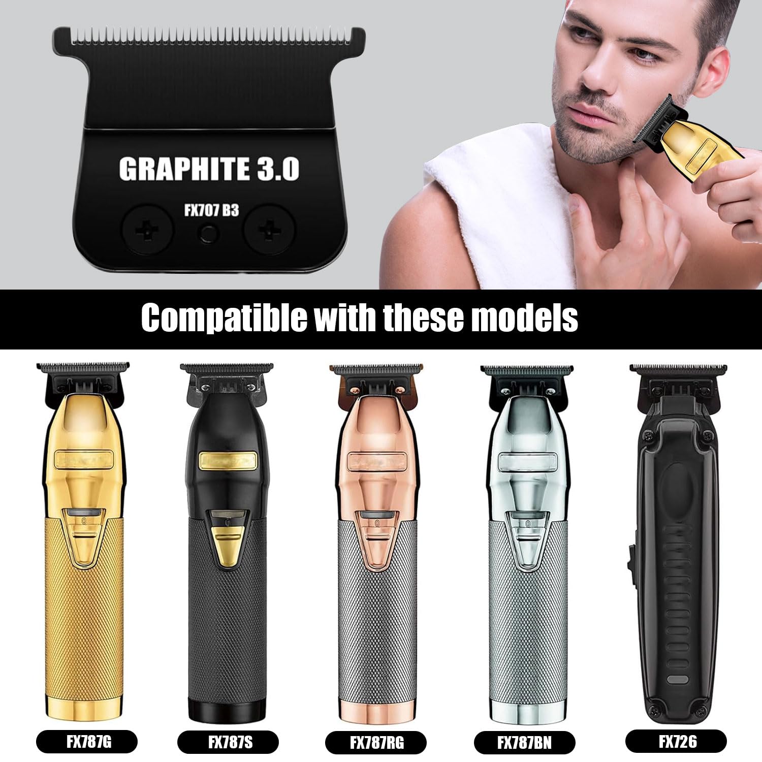 1 Pc FX707Z DLC 2.0 Replacement Blades Head Compatible with BaByliss PRO Barberology Trimmer Blade,Zero-Gapped Replacement Trimmer Blade Compatible with BaBylissPRO FX787 & FX726 Trimmer（Black）