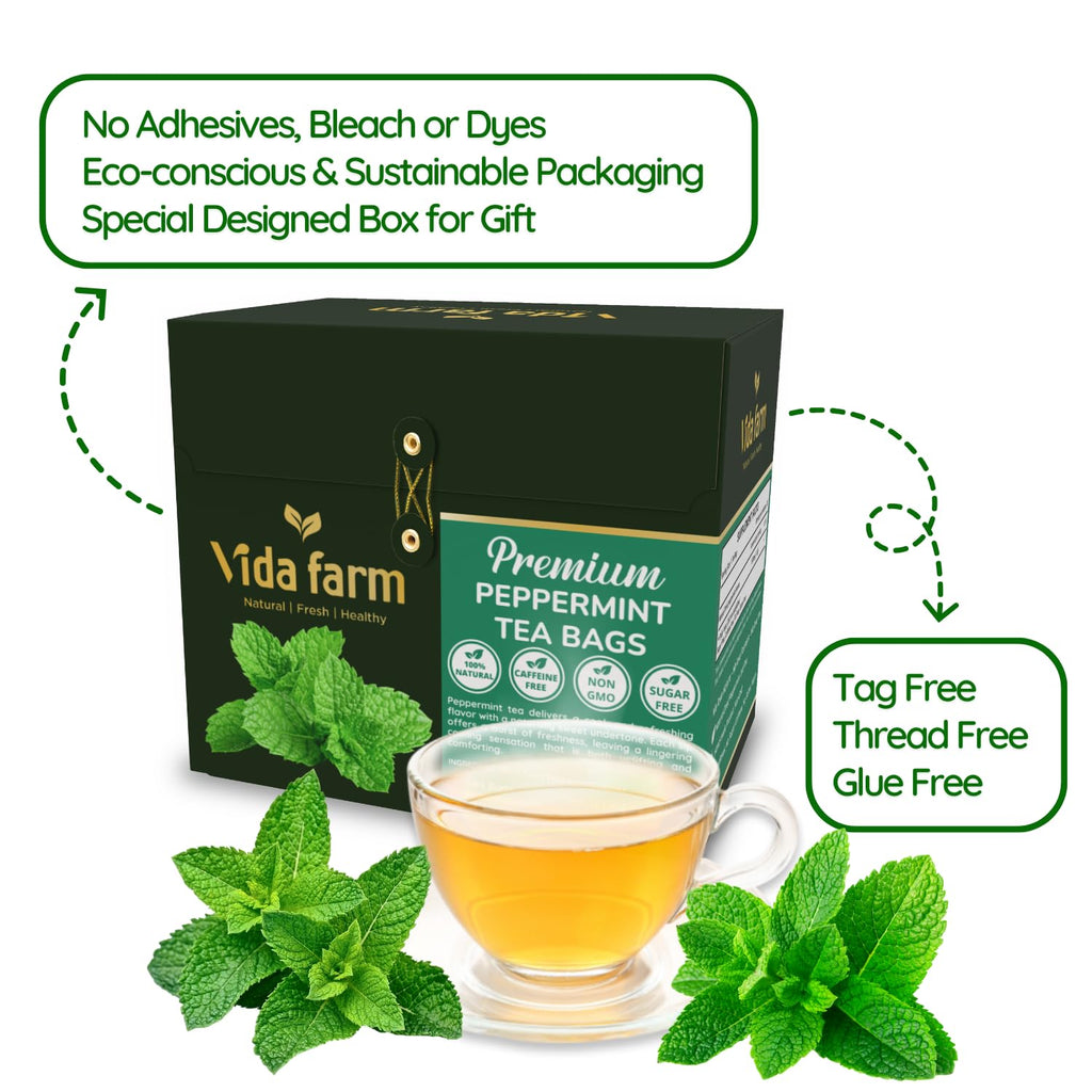 VIDA FARM 125 Peppermint Tea Bags, 100% Natural Peppermint Herbal Tea Bags, No Additives, No Caffeine, No Sugar