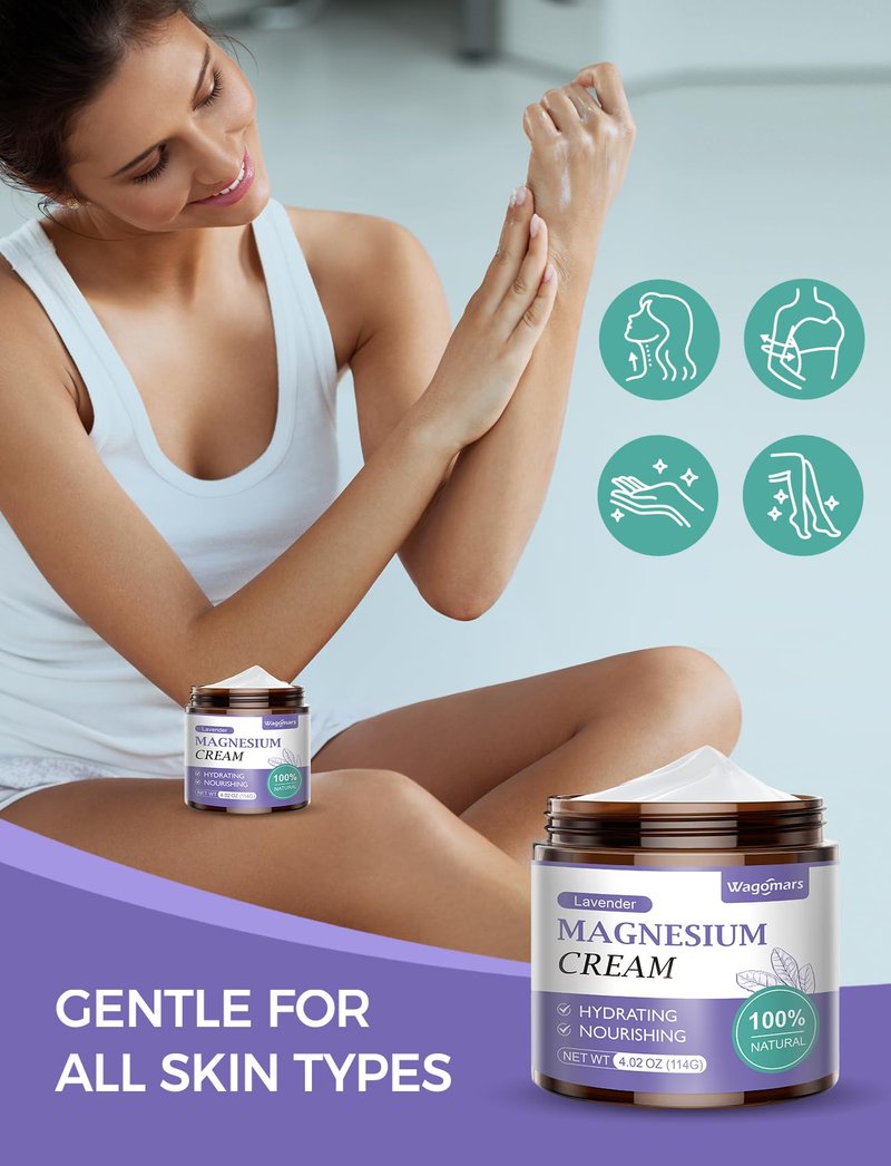 Wagomars Magnesium Cream - Natural Magnesium Lotion - Body Butter with Shea Butter & Coconut Oil - Fast-Absorbing, Lightweight - Deep Hydration for All Skin Types - Suitable for Kids (Lavender)
