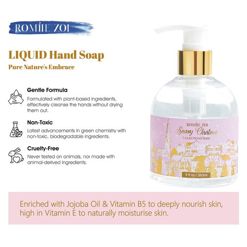ROMIIE ZOI Christmas Liquid Hand Soap with Gift Box - 260ml/ 9 fl. Oz - Variety Pack of 3（Silent Night，Snowy Christmas,Holiday Magic）
