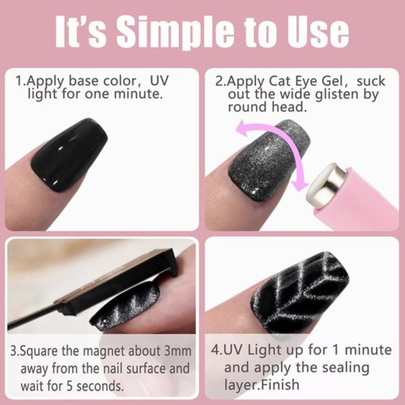 11Pcs Nail Magnet for Cat Eye Gel Nail Polish Magnet Set 5 in 1 Multifunction Wand Cat Eye Magnetic for Nails Cat Eye Magnets Sticks Magnet Nail Polish Design Tools Nail Art DIY