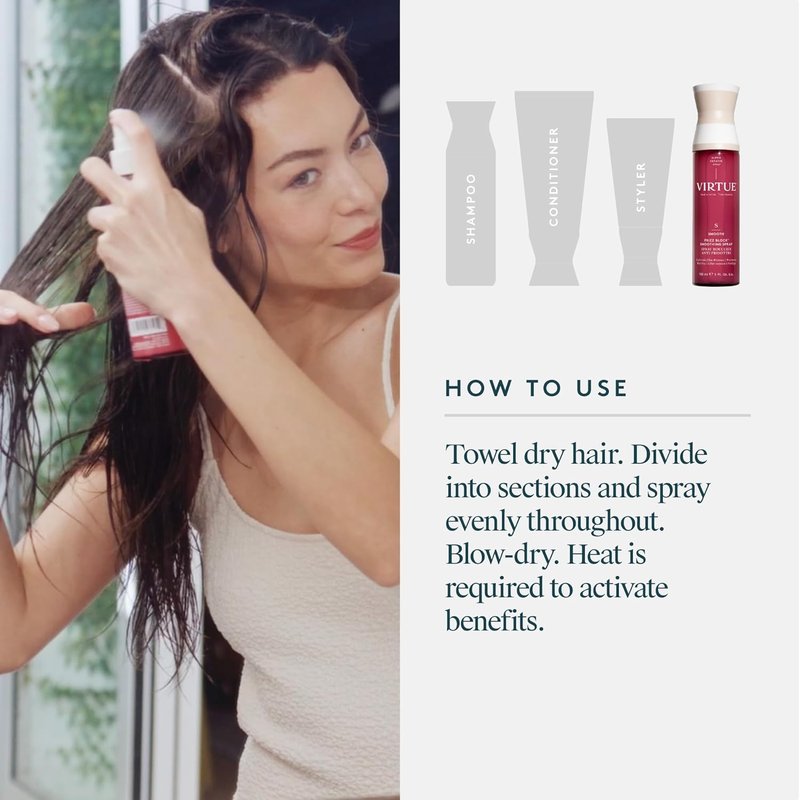 VIRTUE Frizz Block Smoothing Spray - Frizz Control Hair Treatment, Color Safe, 5 Fl Oz